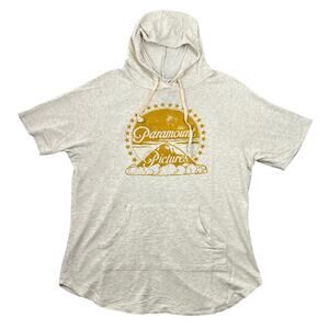 NWT Paramount Pictures Oatmeal Heather Short Sleeve Hoodie Graphic Logo Tee - L
